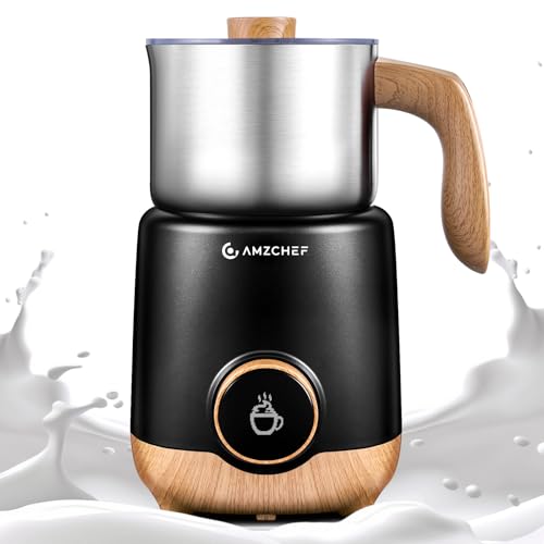 AMZCHEF 21 oz 8-in-1 Milk Frother, 550W Split Stainless Steel Automatic Steamer, Milk Warmer for Latte, Cappuccino, Hot Chocolate, Hot/Cold Froth, Heated Milk & Baby Food, Wood & Black