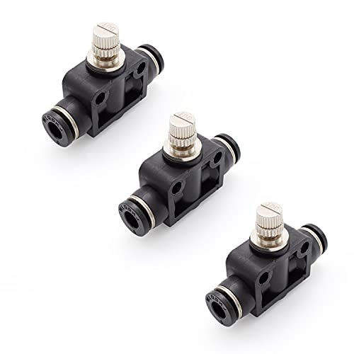 SRJQXH 3 Piezas Conector Neumático, 6 mm Válvula de Control de Fiujo de Aire, Tipo T Conector rápido de Aire, Negro Controlador de Junta de Válvula, para Herramientas Neumáticas