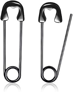 GNOCE Black Paperclip Earrings 925 Sterling Silver Fashion Stylish Cartilage Earrings Gift for Women Men Girls Punk Goth Safety Pin Hoop Dangle Earrings