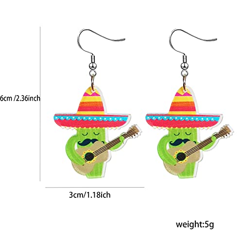 Cinco De Mayo Earrings for Women Mexico Fiesta Earrings Colorful Acrylic Pinatas Sombrero Cactus Guitar Maracas Drop Earrings Mexican Cinco De Mayo Dangle Earrings Mexican Theme Carnival Jewelry Gifts - Image 5