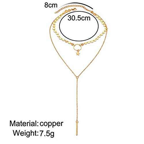 Anglacesmade Bohemia Layered Choker Necklace Gold Disc Choker Star Choker Lariat & Y Necklace Bar Pendant Necklace For Women And Girls (Silver) #TOP4
