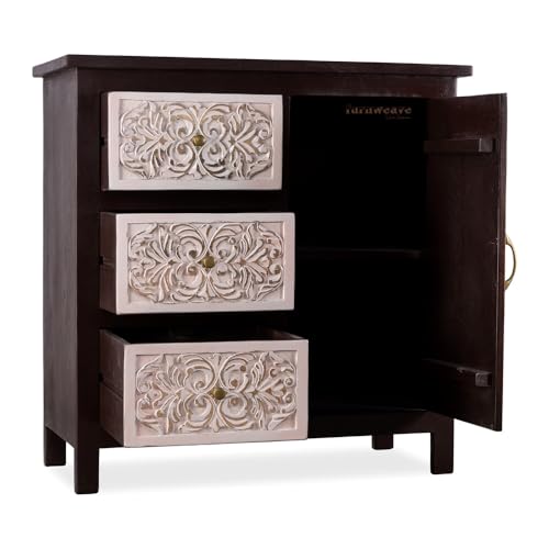 Image of Jika Wooden Sideboard Cabinet for Living Room | Carved Wooden Storage Cabinet for Home with Multiple Drawers | Handcrafted Solid Wood Cabinet for Storage Furniture for Home | Walnut