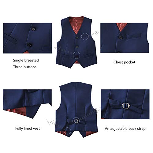 Little Boys Suits Formal 5 Piece Slim Fit Boys Tuxedo Suit Set Size 8 Navy Blue #TOP4