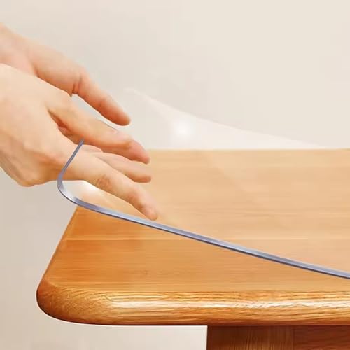 Custom Size Table Cover Clear Protector, Waterproof PVC Desk Mat, Bespoke Office Furniture Floor Surface Anti-Scratch Plastic Transparent Tablecloth Heat Resistant, Countertops Glass Surfaces
