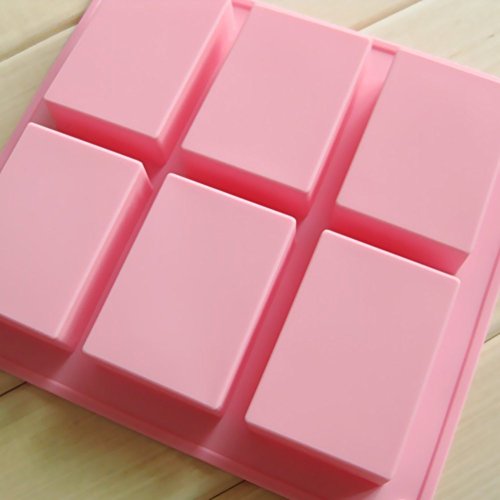 (Pack of 2) 6 Cavities Plain Basic Rectangle Silicone Mold for Homemade Craft Soap Mold, Cake Mold, Biscuit Chocolate Mold, Ice Cube Tray