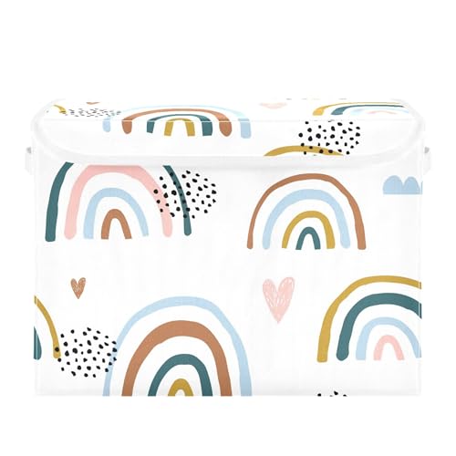 xigua Cartoon Rainbow Storage Bins with Lids and Carrying Handle,Foldable Storage Boxes Organizer Containers Baskets Cube with Cover for Home Bedroom Closet Office