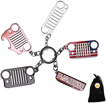 VOFONO 5 PCS Jeep Keychains Chain Key Ring(Include a Bottle Opener Keychain American Flag Keychain) for Jeep Enthusiast Wrangler Grand Cherokee Compass Renagade Patriot CJ, JK, TJ, YJ, XJ