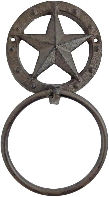 Cast Iron Texas Star Hand Towel Ring – Rustic Wall Mounted Towel Holder for Western Style Kitchen or Bathroom Decor