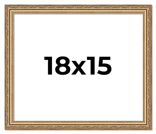 Poster Palooza 18x15 Traditional Antique Gold Complete Wood Picture Frame with UV Acrylic Plexiglass, Foam Board Backing & Hardware Included