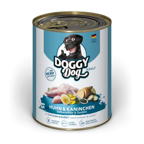 DOGGY Dog Paté Mix 1, 6 x 800 g, Nassfutter für Hunde im Probierpaket, getreidefreies Hundefutter mit Lachsöl und Grünlippmuschel, Alleinfuttermittel mit hohem Fleischanteil, Made in Germany