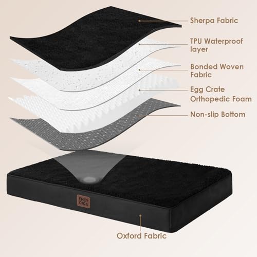 EHEYCIGA Orthopädisches Hundebett Mittelgroße Hunde 89x58x9cm, Hundekissen Waschbar Flauschig,Hundematte Hundematratze für Kiste, Schwarz