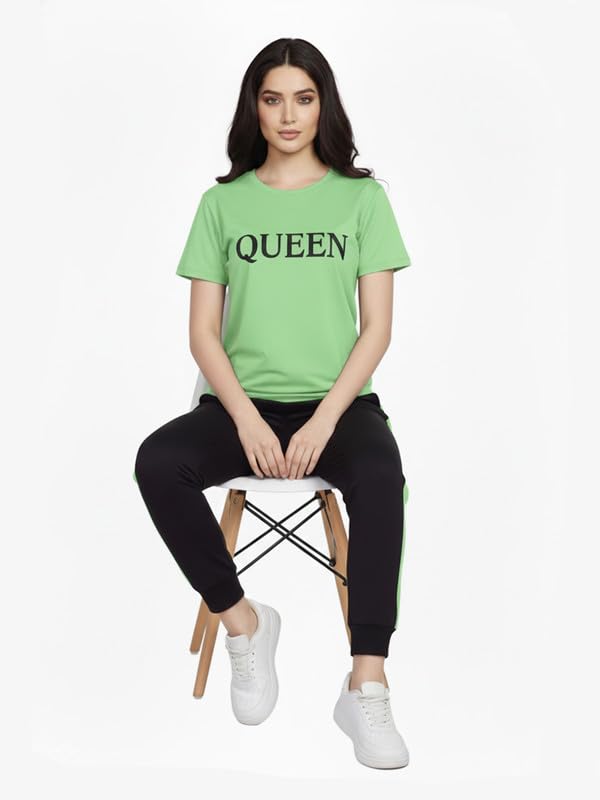 Image of DTR FASHION Women's Polyester Blend Queen Letter Print Tracksuit | Co-ord Set For Women| Active Wear Suit Set For Women
