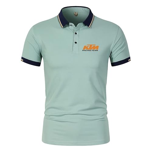 Polo para hombre Color Sólido Solapa para K.T_M Botón Impreso Manga Corta Camisetas Clásico Casual Ropa Deportiva, verde, L