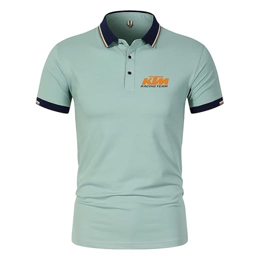 Polo para hombre Color Sólido Solapa para K.T_M Botón Impreso Manga Corta Camisetas Clásico Casual Ropa Deportiva, verde, L