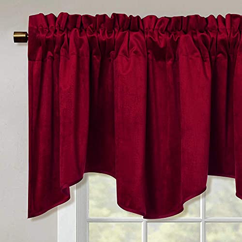 Stangh Kitchen Red Scalloped Valance - 18 Inches Stylish Home Decor Thermal Curtain Tiers Room Darkening Velvet Drapes With Rod Pocket For Dining Room/Bay Window/Bedroom, 52 X 18-Inch, 1 Piece #TOP4