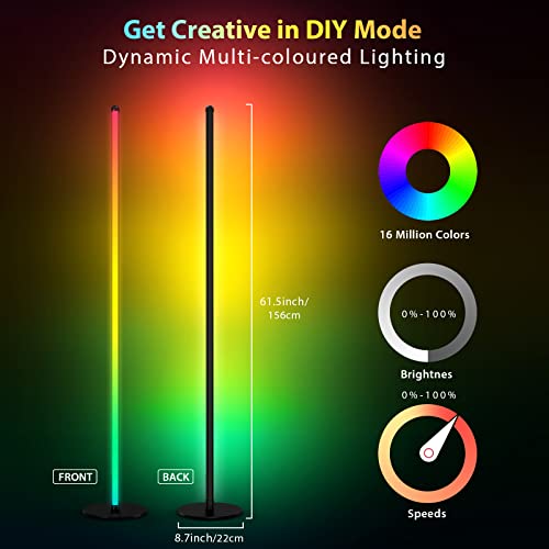 Smart LED Corner Floor Lamp 156cm Tall 16 Million Colour Changing RGB Corner Light with Music Sync, Remote, App Control, Timing, Modern Mood Lighting for Living Room, Bedroom - Image 3
