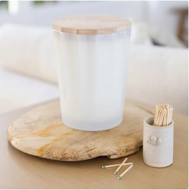Sand & Fog 57oz Scented Soy Wax Blend Glass Scalloped Candle with Rubber Wood Lid Made with Essential Oils (Pina Colada)