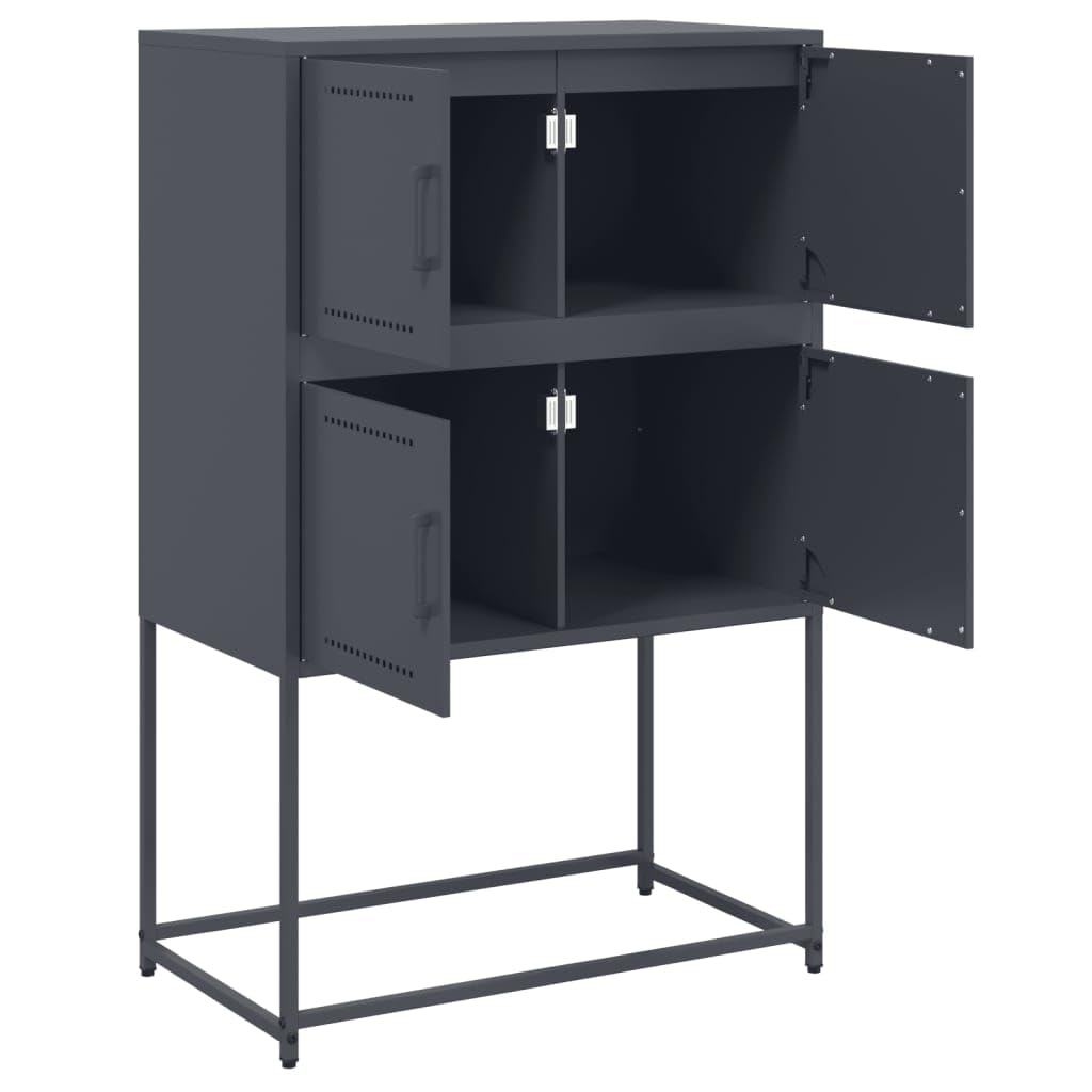 Aparador industrial 68,5 x 38,5 x 107 cm antracita de acero con 4 compartimentos, diseño moderno, robusto y duradero, para salón o pasillo