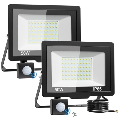 vighep Security Lights Outdoor Motion Sensor - 50W Ultra-Bright Pir Led Lights Outside Mains Powered - Ip65 Waterproof Floodlights for Garden Garage Backyard Patio Forecourt Courtyards, 2Pack