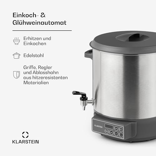 Foto von Klarstein Lady Marmalade Einkochautomat Einkochtopf Einkocher Heißgetränkespender, 27 Liter, 1800 Watt, 30-100 °C, Timer, Warmhalte-Funktion, Überhitzungsschutz, Edelstahl gebürstet