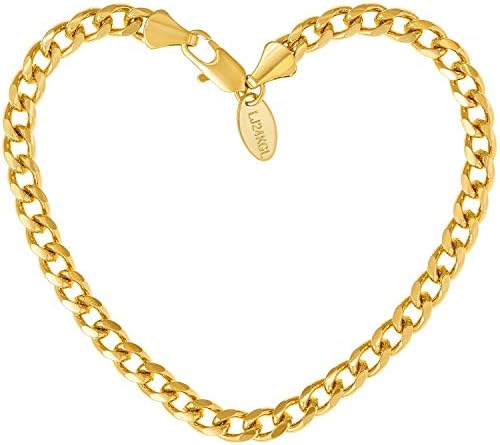 LIFETIME JEWELRY 5mm Cuban Link Chain Bracelet for Men & Women 24k Gold Plated, 7 Inches