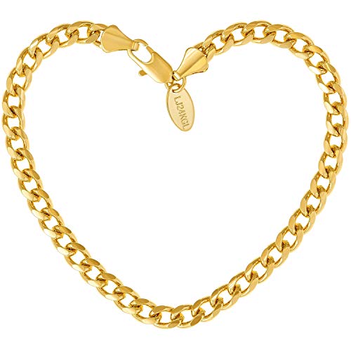 LIFETIME JEWELRY 5mm Cuban Link Chain Bracelet for Men & Women 24k Gold Plated, 7 Inches