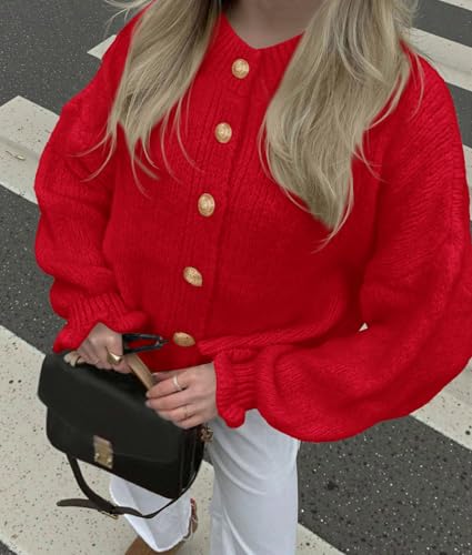 PRETTYGARDEN Womens Cropped Cardigans Trendy 2025 Ruffle Open Front Chunky Knit Sweater Oversized Button Down Fall Clothes3