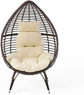 Christopher Knight Home Cutter Teardrop Wicker Lounge Chair with Cushion, Multibrown
