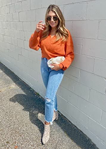 Btfbm Women Casual V Neck Long Sleeve Sweaters Cross Wrap Front Off Shoulder Asymmetric Hem Knitted Crop Solid Pullover(Solid Brown, Medium) #TOP4