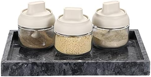 BSTKEY 30x20cm Natural Marble Stone Storage Tray, Decorative Rectangular Plate Tray Organizer for Kitchen Bathroom Dresser Decor Vanity Counter Coffee Table, Black
