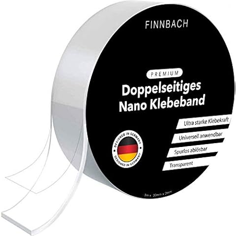 Finnbach Premium Nano Tape [3 Mtr] Doppelseitiges Klebeband | Nanotape doppelseitig Extra Stark transparent | Kleber spurlos ablösbar und wiederverwendbar | waschbar und rutschfest Cover