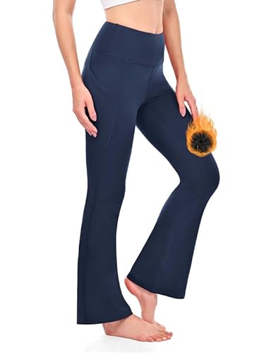 Zzkouine Mujeres Polainas Térmicas Mujeres Fleece Forrado Leggings Work Slacks Pantalones Flare Pants Cintura Alta Pantalones Yoga Pantalones Deportivos con Bolsillos, turquesa, XXL