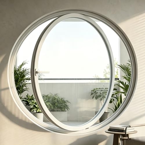 360° Rotating Round Window,Aluminum Alloy Replacement Rotation Windows,Modern Porthole Ventilation Window With Metal Frame And Handles,Bedrooms/Kitchen/Restrooms(White/clear,30cm/12in)