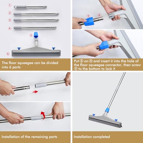 Image of DrDirt 17-Inch Floor Squeegee with Replaceable Foam Rubber Blade and 4-Section Stainless Steel Handle - Heavy-Duty Squeegee for Concrete, Garage, and Outdoor Surfaces