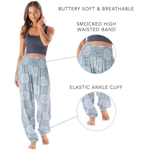 Image of Lotus and Luna Women's Harem Pants Thai Pants for Beach & Lounge High Waisted Flowy Boho Pants Genie Pants Yoga Pants