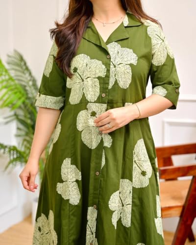Image of Womens Printed Rayon Anarkali Shirt Collor Kurta for Girls Regular Fit Casual Wear Gown