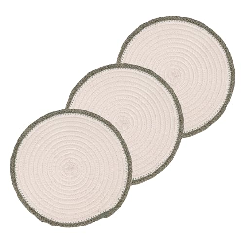 Image of DENOVA Cotton Rope Trivet for Hot Pots and Pans Heat-Resistant, Handcrafted Round Table Trivet, Pack of 3 Cream and Green Edge
