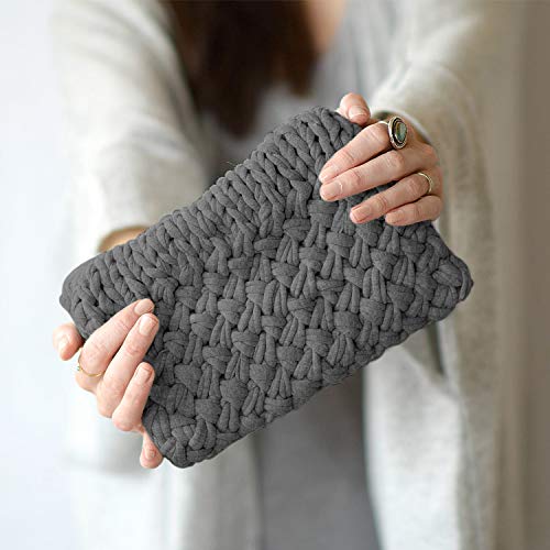 Knitting Yarn Fabric Cloth T-Shirt Yarn Carpet Yarn Yarn For Crocheting，120 Yards T-Shirt Yarn Knitting Yarn For Hand Diy Bag Blanket Cushion Crocheting Projects,With Crochet Hook (Gray,Beige,Black) #TOP4