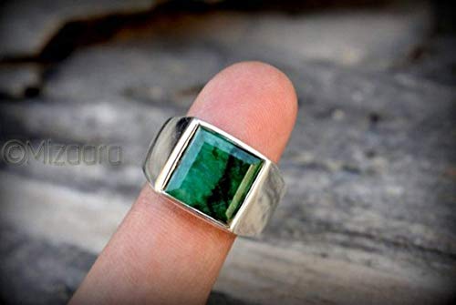 Raw Emerald Men's Ring, 925 Sterling Silver, Green Emerald Gemstone, Heavy Men's Ring, Metaphysical Ring, Vintage Style Ring, Huge Ring, Elegant Ring, Gift For Him #TOP3