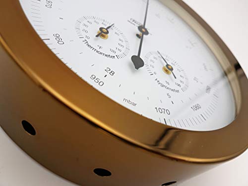Fischer Germany Weather Station With Barometer, Thermometer (°F) & Hygrometer, Stainless Steel, 6.3"/160 Mm, Goldcolour Coated - 1602-40 (Us Version) #TOP1