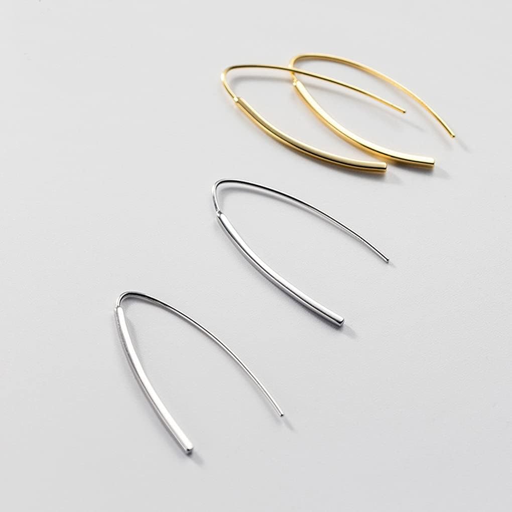 SLUYNZ Solid 925 Sterling Silver Bar Dangle Earrings for Women Teens Dangle Earrings Wire Threader Earrings Open Hoop Earrings