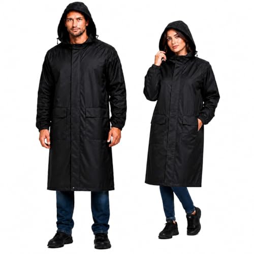 Image of Unisex Long Rain Coat, Black, Hooded, Water Resistant, Lightweight, for Outdoor Activities, Travel and Daily Commute (Pack of 1)