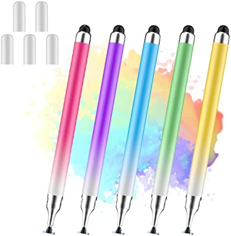 AmberVec Stylus Pens for Touch Screens, Universal 2 in 1 Stylus Pen for iPad Compatible with iPhone, iPad, Android, Microsoft Tablets, Phones, Surface,[5 Pack]-Blue,Green,Pink,Purple,Yellow