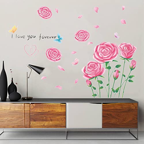 Pink Roses Wall Decals Wall Stickers For Bedroom Wall Art Mural For Living Room Nursery Wall Decor #TOP3