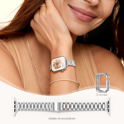 Image of STIROLL Thin Replacement Band Compatible for Apple Watch 38mm 40mm 41mm 42mm(Series 11 10), Stainless Steel Metal Wristband Women Men for iWatch Ultra SE Series 9 8 7 6 5 4 3 2 1, Silver