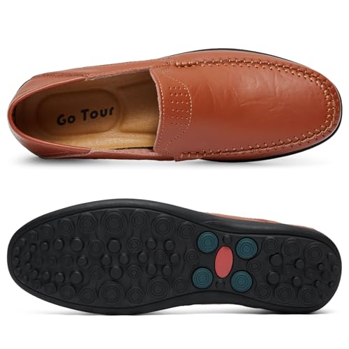 Image of Go Tour Men's Premium Genuine Leather Casual Slip on Loafers Breathable Driving Shoes Fashion Slipper