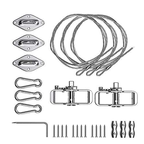 E&K Sun Shade Sail Hardware Kit- Tension Cable Winch Kit With Pad Eyes Hooks Sunshades Installation Kit Install Triangle Shade Sails Deck Patio Yard #TOP20