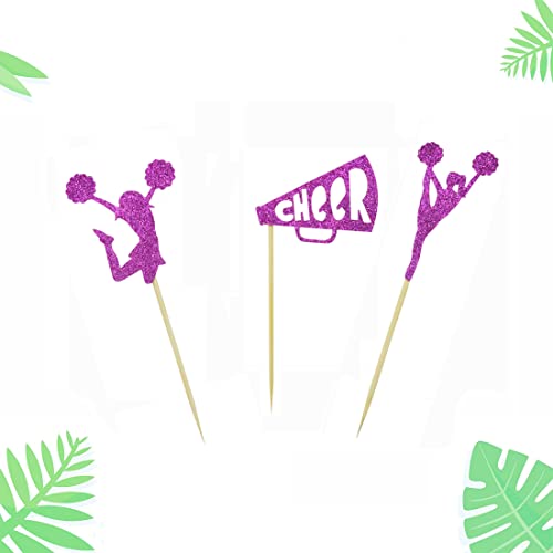 Morndew 24 Pcs Purple Glitter Cheerleader Dance Horn Cupcake Toppers For Sport Party Baby Shower Birthday Party Decorations #TOP3