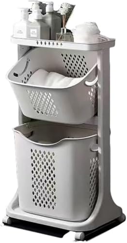 CokBlu多機能ランドリーバスケット|大容量設計・キャスター付き&ハンドル付き|スリムタイプでバスルーム最適・衣類脱ぎ収納・物干し補助に活用できる実用的衣料整理容器