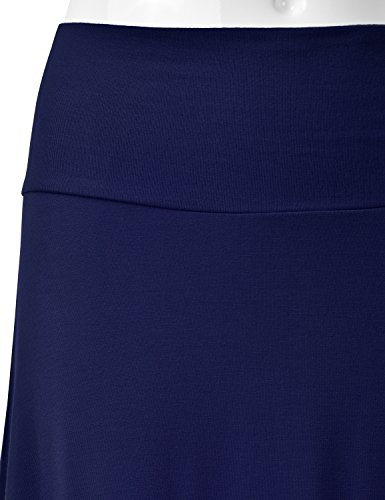 Eimin Women's Solid Flared Lightweight Elastic Waist Classic Midi Skirt Navy L #TOP3